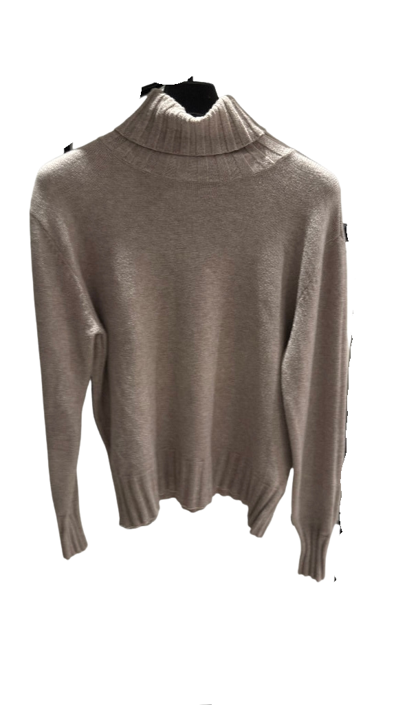 Camisola Malha Gola Alta Bege – Suave e Elegante