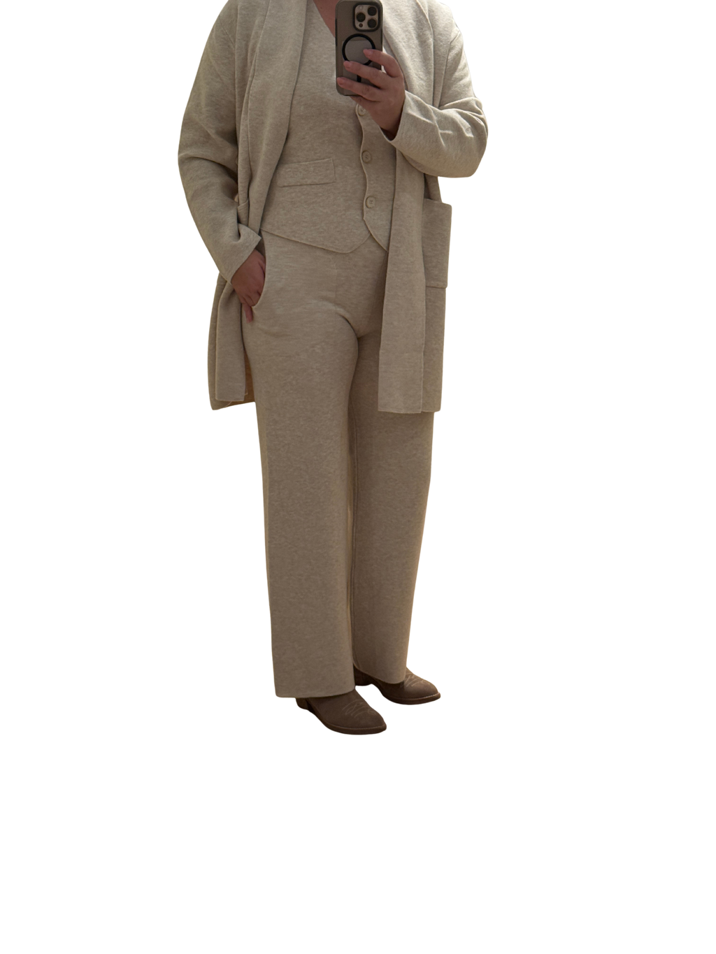 Conjunto 3 Peças Bege – Casaco, Colete e Calças