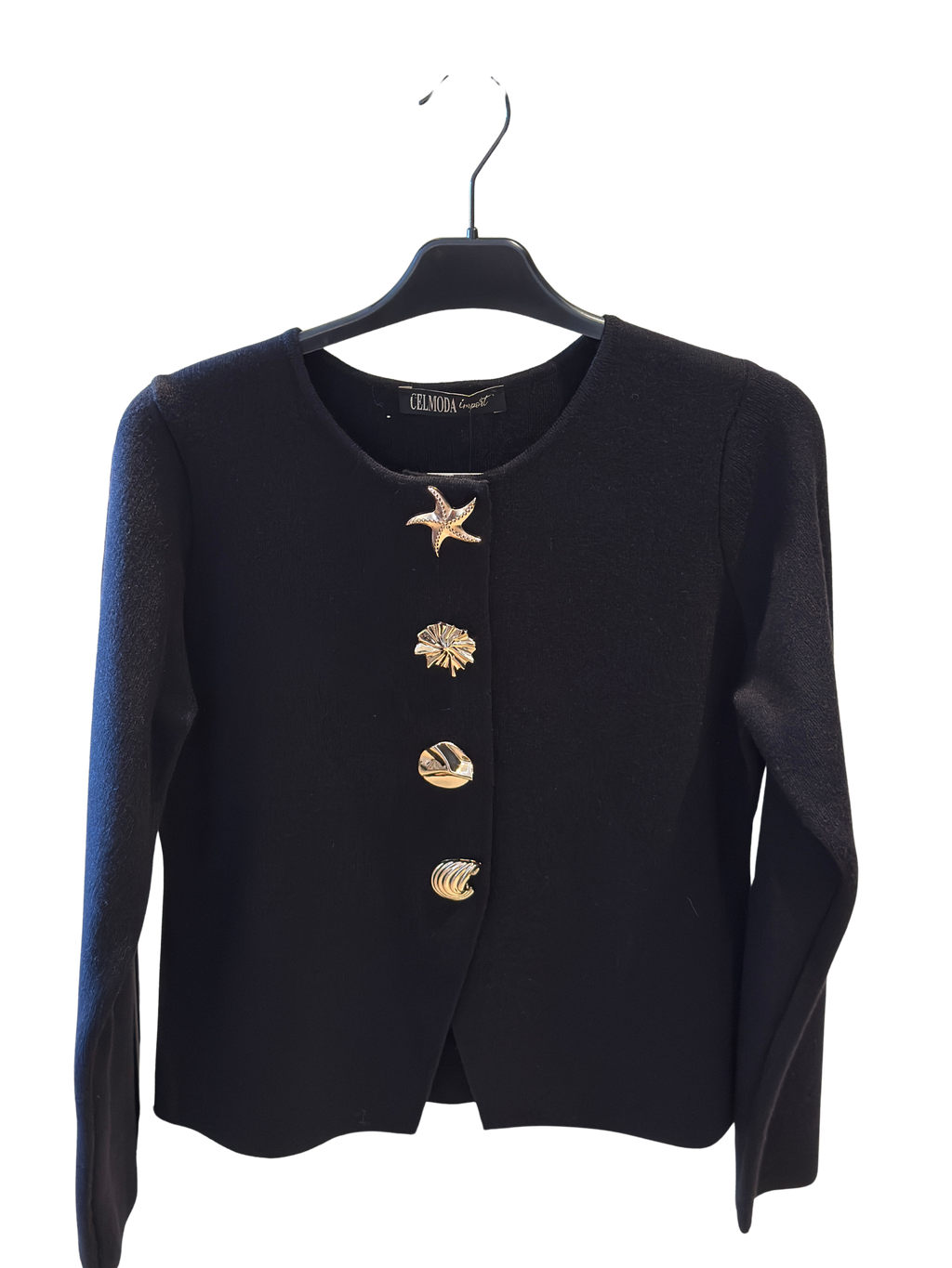 Casaco Preto com Botões Dourados Temáticos do Mar