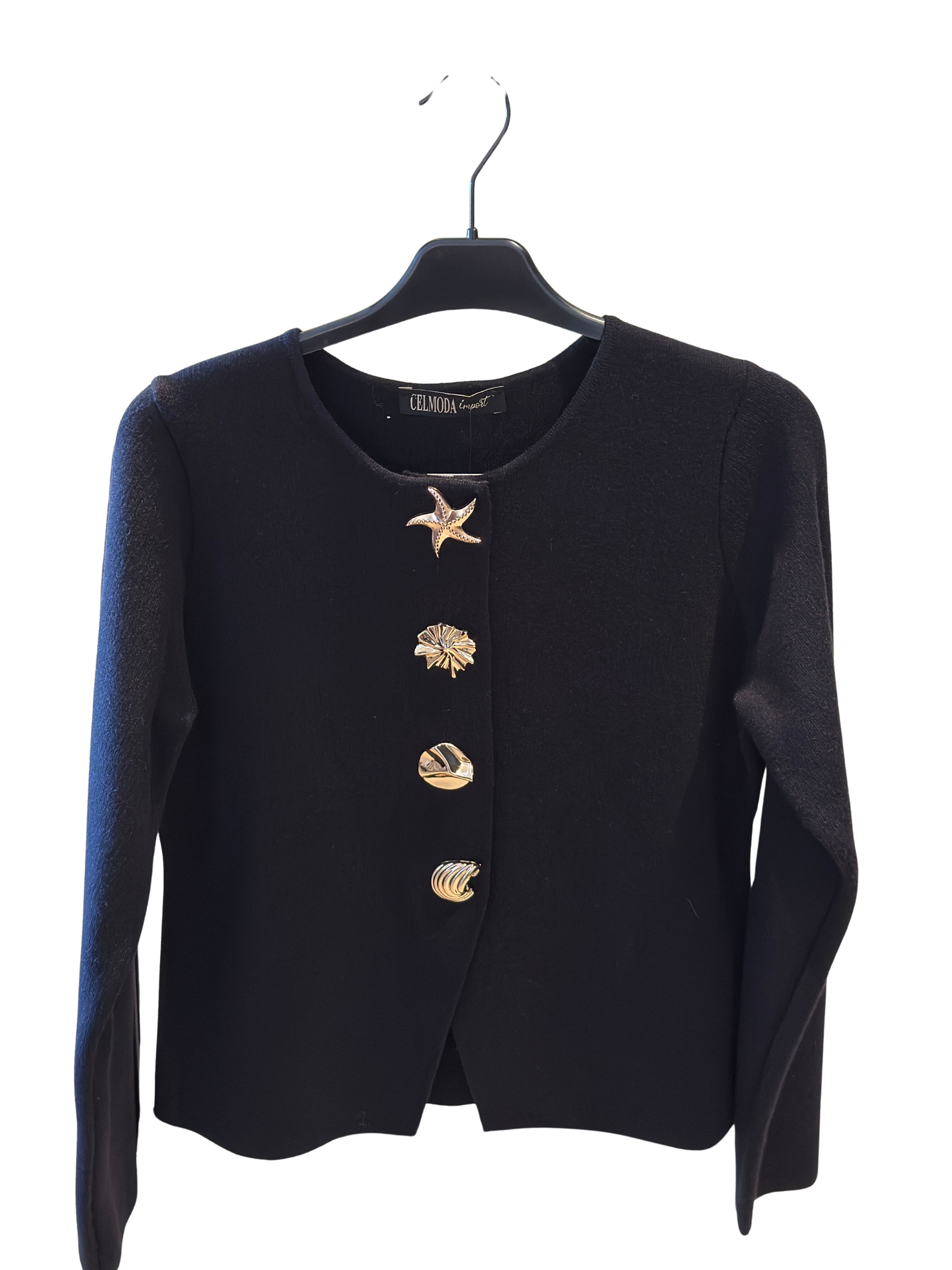 Casaco Preto com Botões Dourados Temáticos do Mar