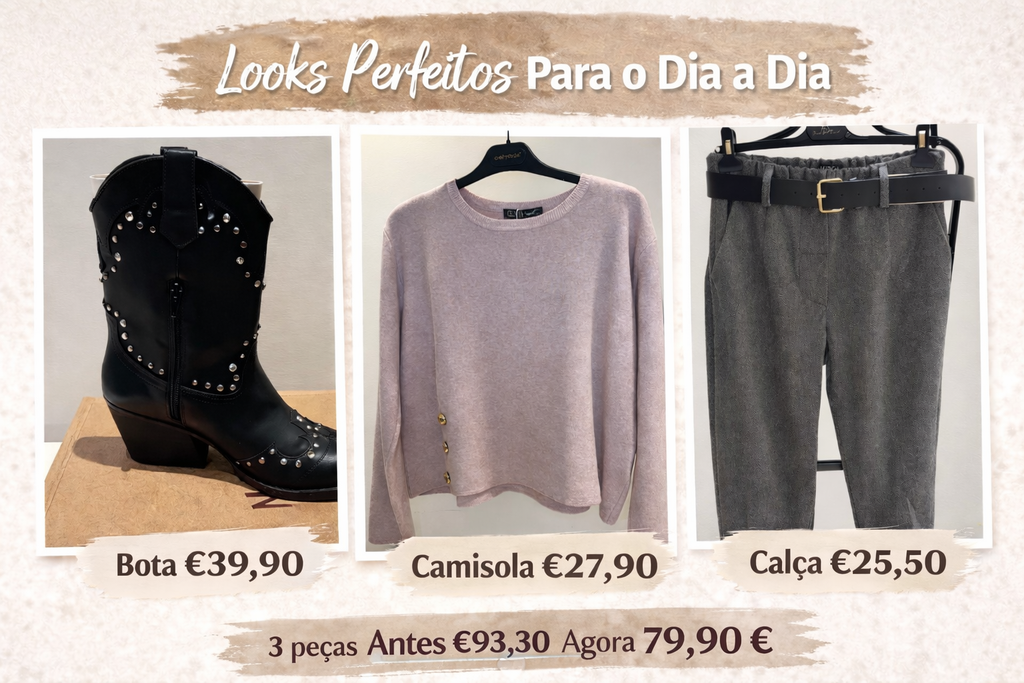Look Completo Casual Chic – 3 Peças (Bota + Camisola + Calça)