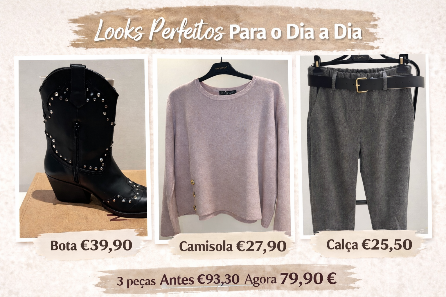 Look Completo Casual Chic – 3 Peças (Bota + Camisola + Calça)