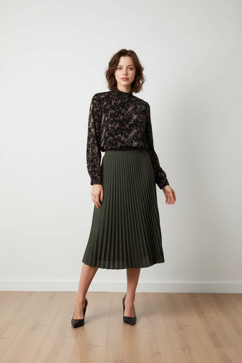 Saia Plissada — Elegância Intemporal