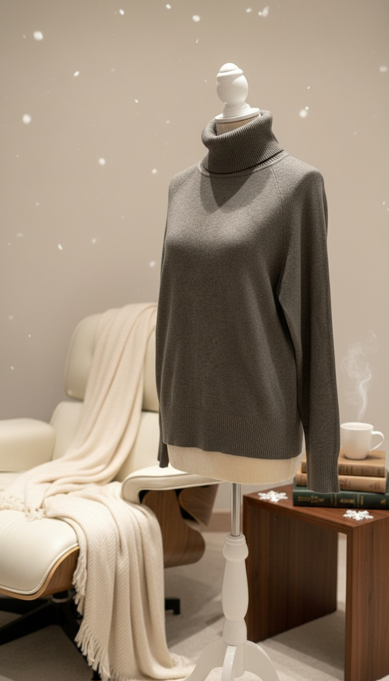 Camisola Malha Gola Alta Bege – Suave e Elegante