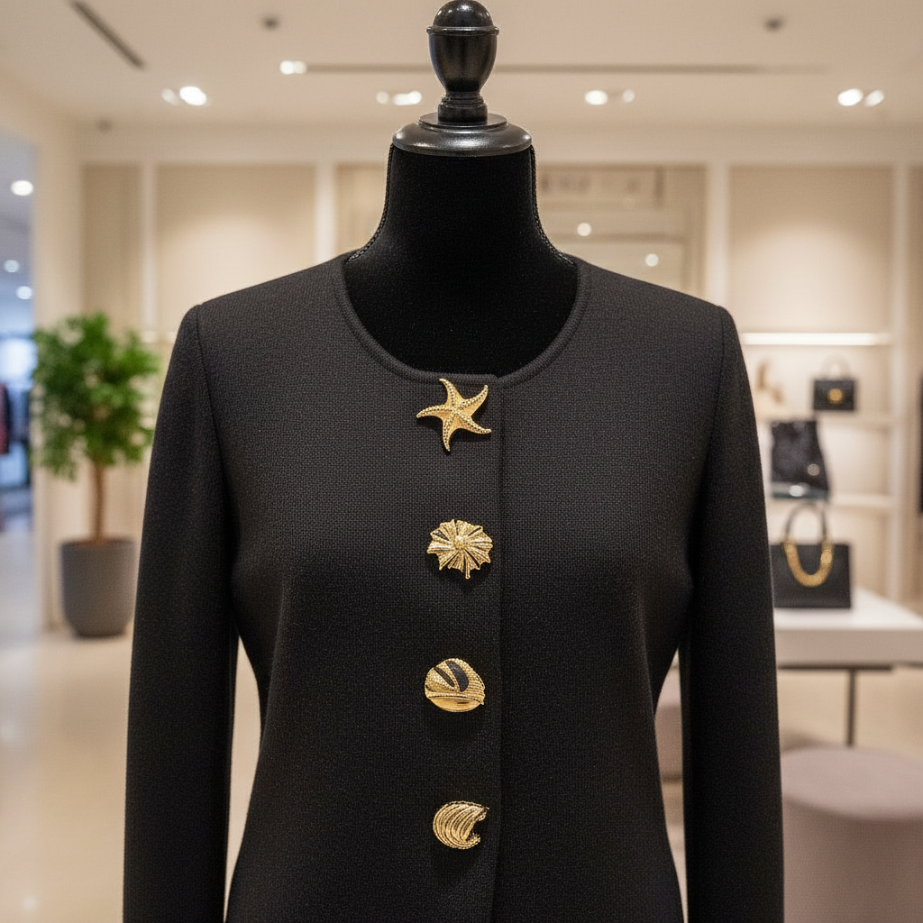 Casaco Preto com Botões Dourados Temáticos do Mar
